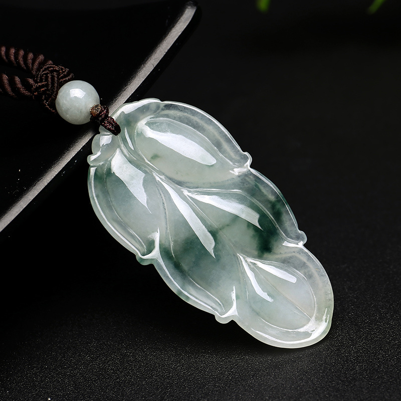 印象眸翡翠树叶吊坠冰糯种飘花玉石坠子男女款玉石挂件附送证书
