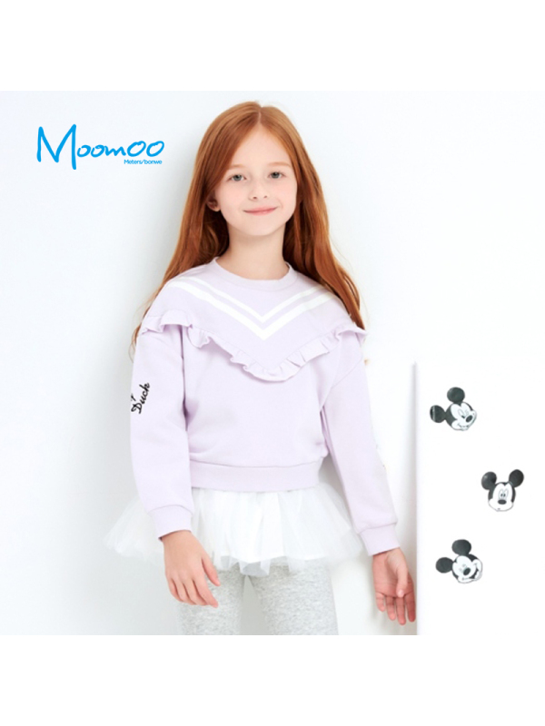 moomoo莫莫童装女童唐老鸭套头木耳边卫衣