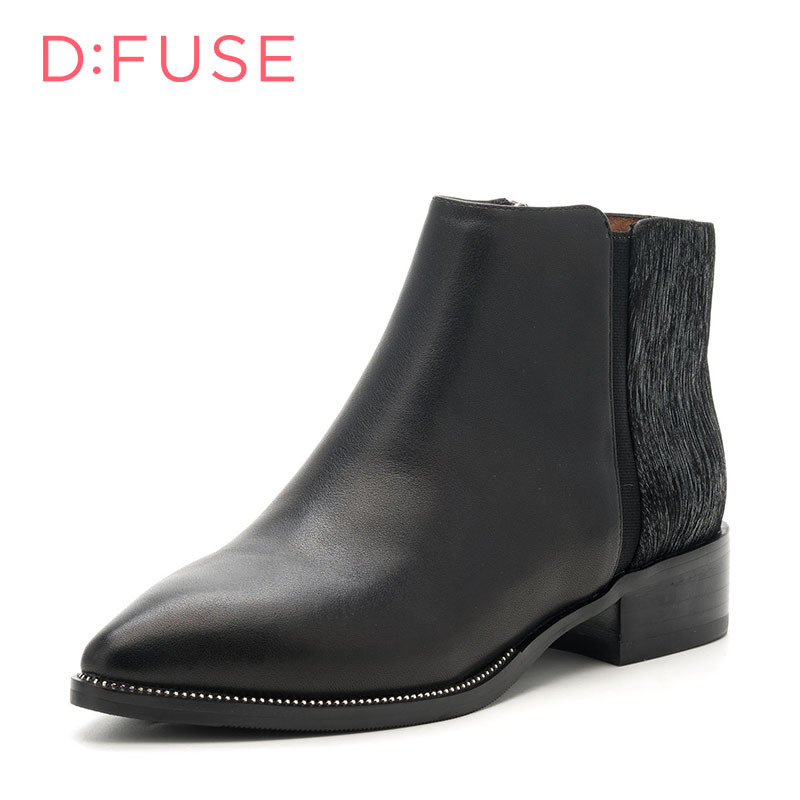 D：Fuse/迪芙斯秋冬尖头拉链沿边粗跟低跟短靴女鞋DF64117346_Vlw82