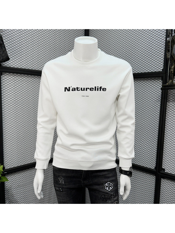 字母潮流卫衣男秋冬季新款潮牌修身长袖体恤套头加绒休闲圆领上衣