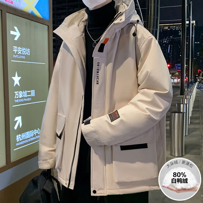 羽绒服男士冬季韩版百搭潮流加厚工装休闲外套男宽松连帽冬装衣服