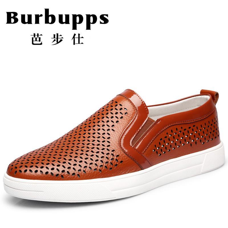 Burbupps法国芭步仕2018夏季新款镂空皮鞋透气男鞋真皮休闲皮鞋洞洞鞋男夏