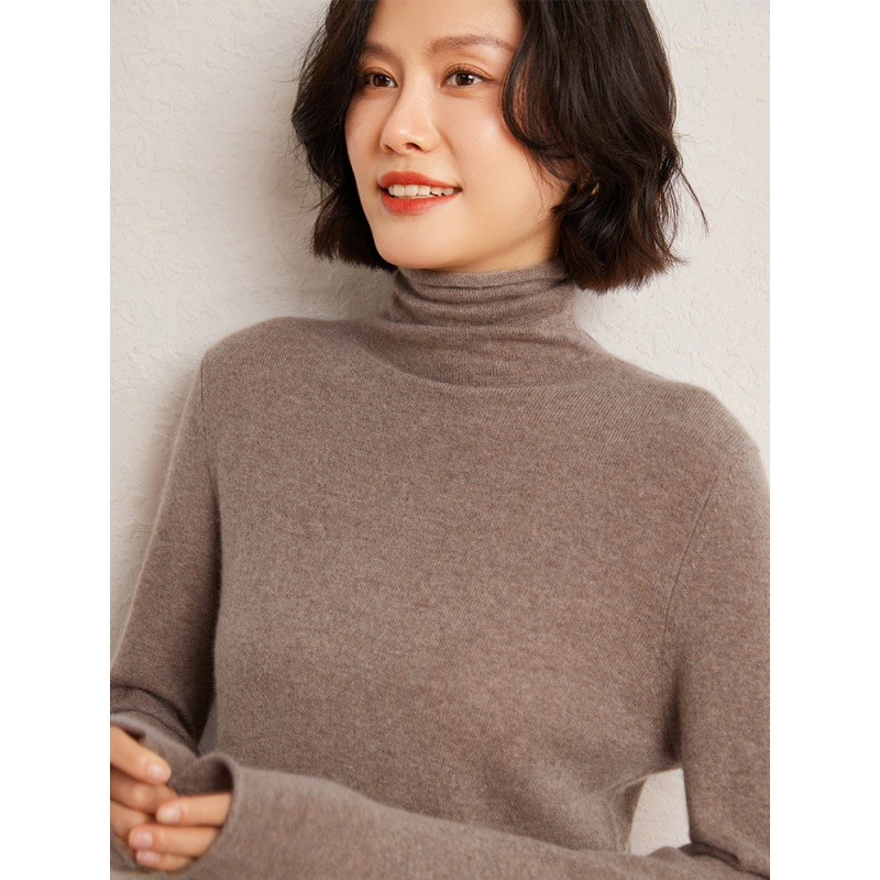 堆堆领山羊绒针织衫秋冬新款女纯色长袖羊毛衫时尚百搭打底衫