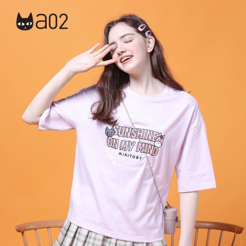 a02新款2020少女减龄卡通印花宽松短袖T恤女夏潮DTV2D0441KT