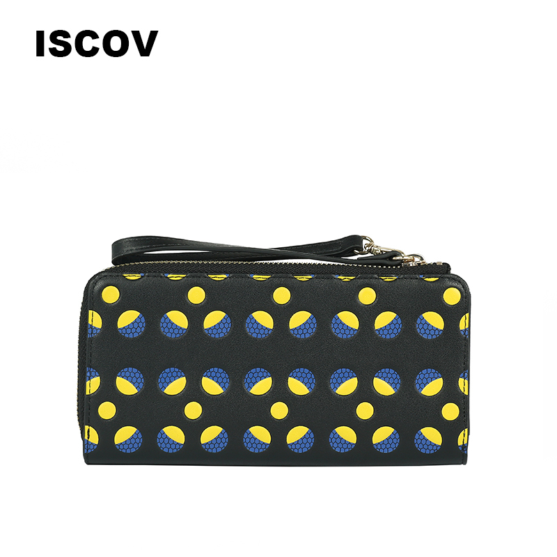 ISCOV时尚牛皮钱包 春夏潮流撞色横款方形手拿钱包