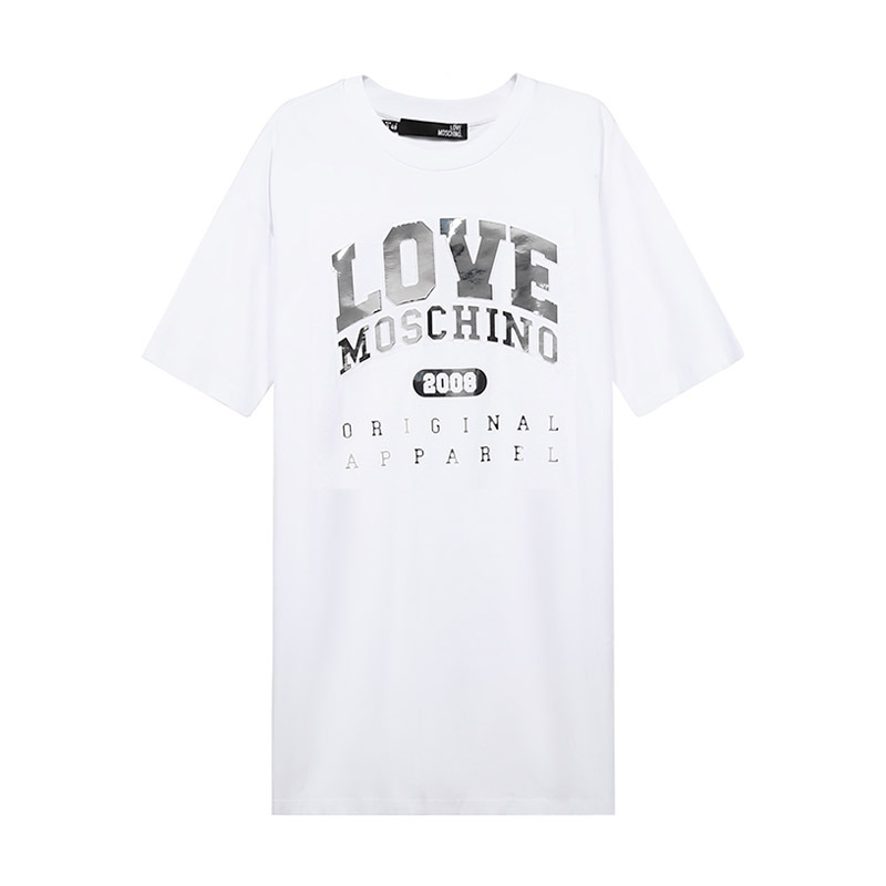 LOVE MOSCHINO 爱 莫斯奇诺 女士 LOGO字母棉质圆领短袖T恤连衣裙 W5923 08 M3517
