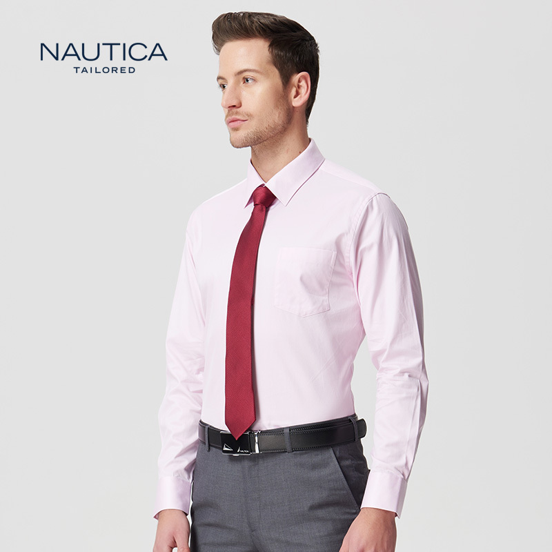 诺帝卡/Nautica翻领纯棉男士长袖上衣商务休闲百搭纯色男士衬衫