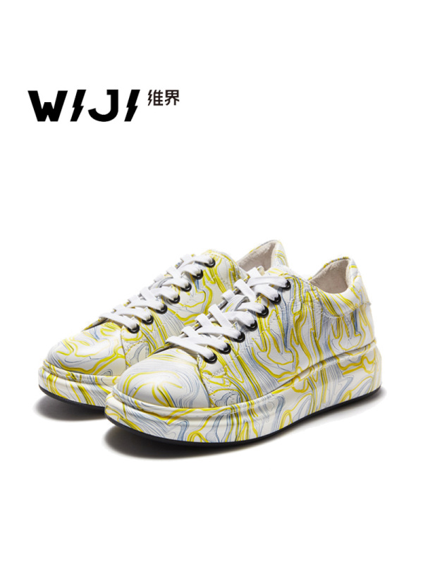 WIJI冬季新款时尚迷彩休闲板鞋花纹工艺炫彩潮流透气舒适低帮女鞋