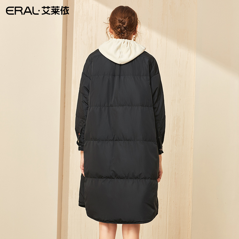 艾莱依2019秋冬新款简约轻薄羽绒服女宽松H型冬装大衣