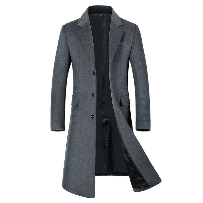 秋冬季男士毛呢长款大衣韩版时尚简约修身大衣男装