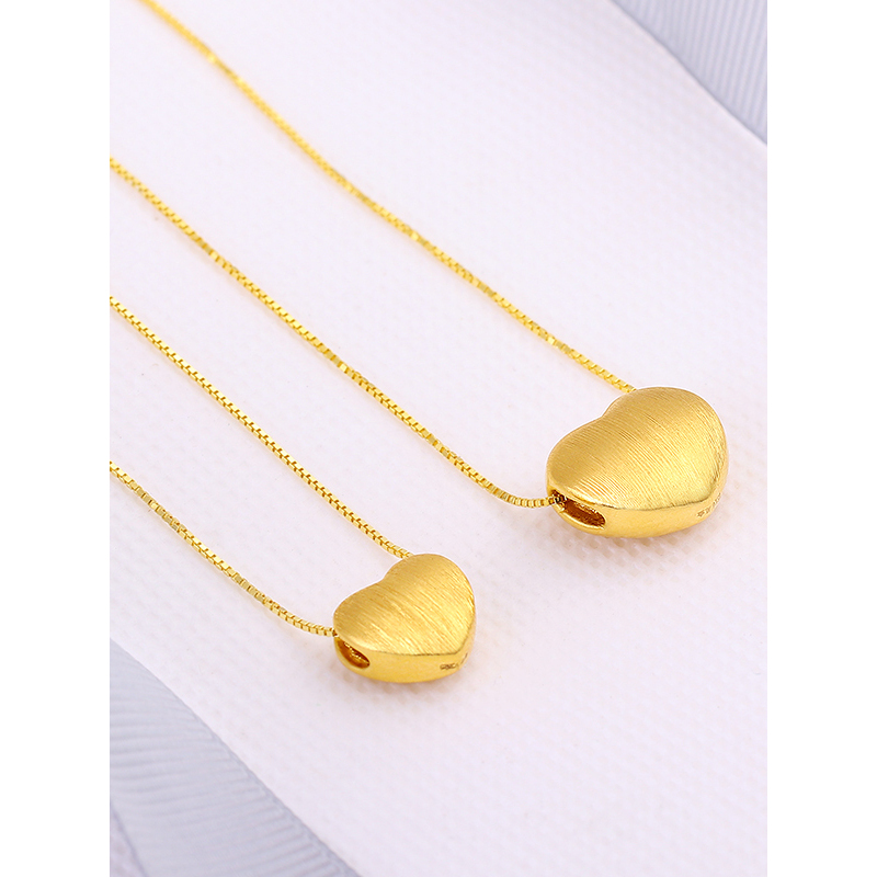 3d硬金爱心吊坠 足金999拉丝小心心吊坠转运珠 黄金心形吊坠女款