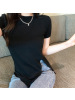 夏季修身侧开叉纯色短袖T恤女网红新款个性圆领打底衫上衣女装ins