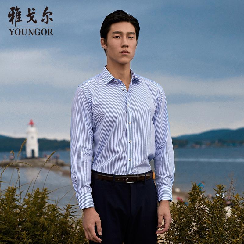 Youngor/雅戈尔【免烫】衬衫男 春季 免烫男士长袖衬衫 条纹衬衫男 商务休闲041HFA