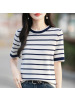 夏新款女装上衣全纯色棉针织衫短袖女T恤女圆领背心条纹