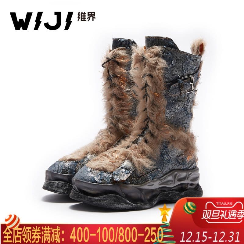 WIJI冬季新款欧美街头风潮流时尚时装靴休闲个性魅力透气舒适女鞋图片