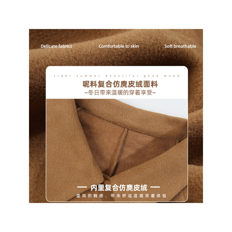 欧昵雪秋冬毛呢外套女复古翻领时尚系带中长款呢子大衣