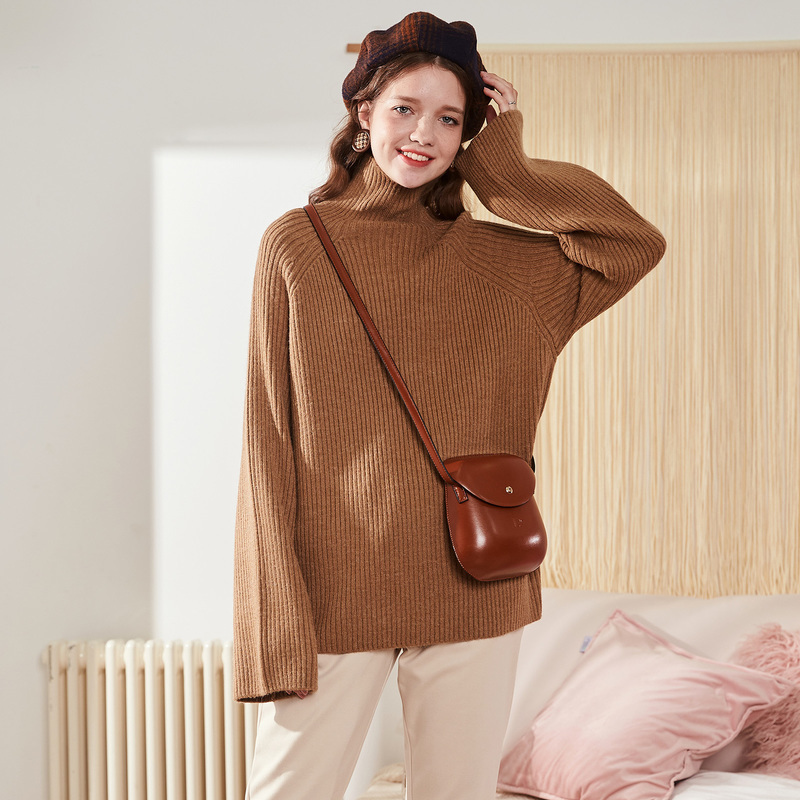 唐狮2018新款秋冬季女毛衣套头宽松慵懒风百搭白色针织衫高领线衫