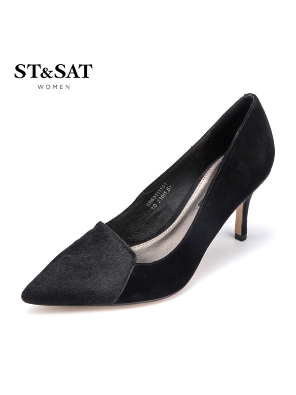 St&Sat/星期六春季新款羊皮尖头高跟复古浅口单鞋女鞋SS63111151