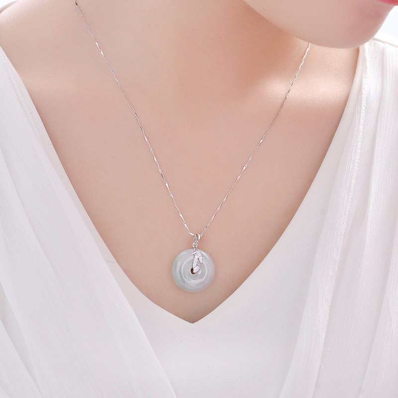 蒂蔻 T0407翡翠平安扣银吊坠项链女款925银镶嵌挂坠母亲节礼物送妈妈珠宝生日礼品送长辈