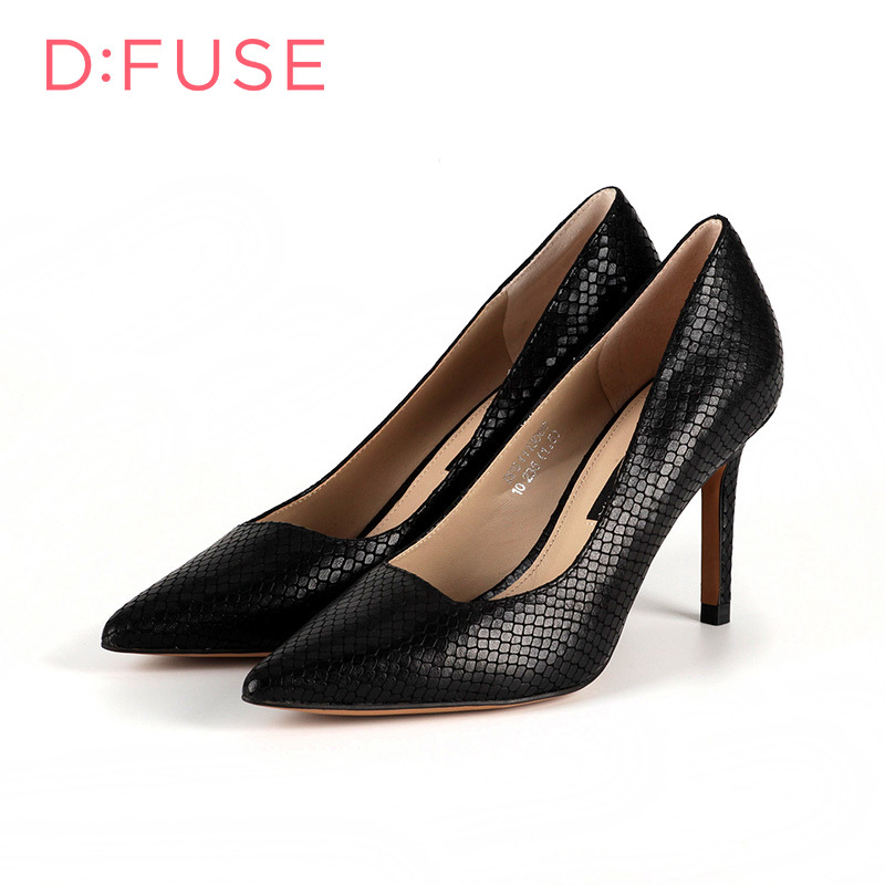 D：Fuse/迪芙斯尖头浅口鱼骨纹高跟细跟性感女鞋子DF61113066