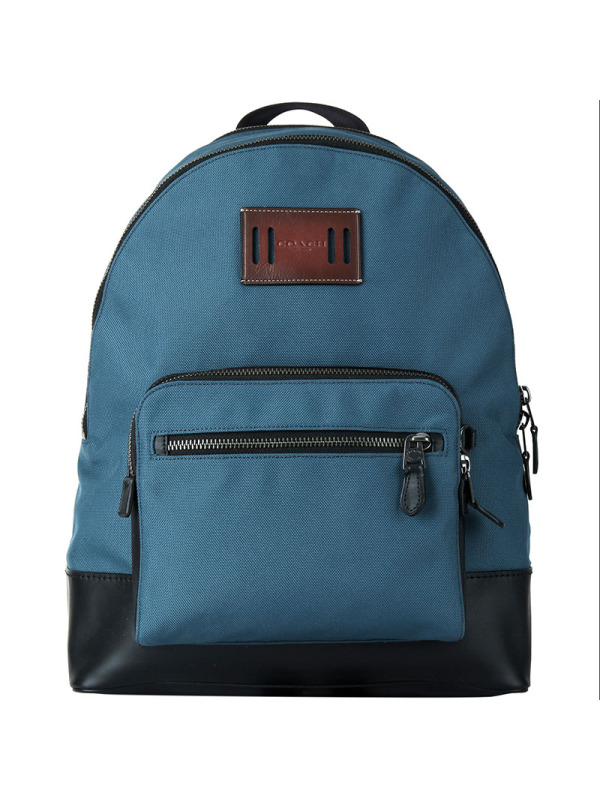 蔻驰coach男包奢侈品背包欧美时尚湖蓝色织物配皮双肩包男士单肩包