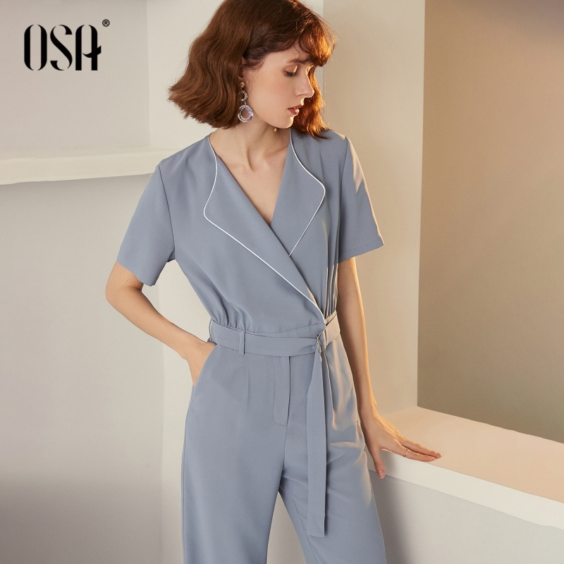 OSA欧莎气质连体裤女夏2019时尚女装高腰修身红连衣裤百搭显瘦