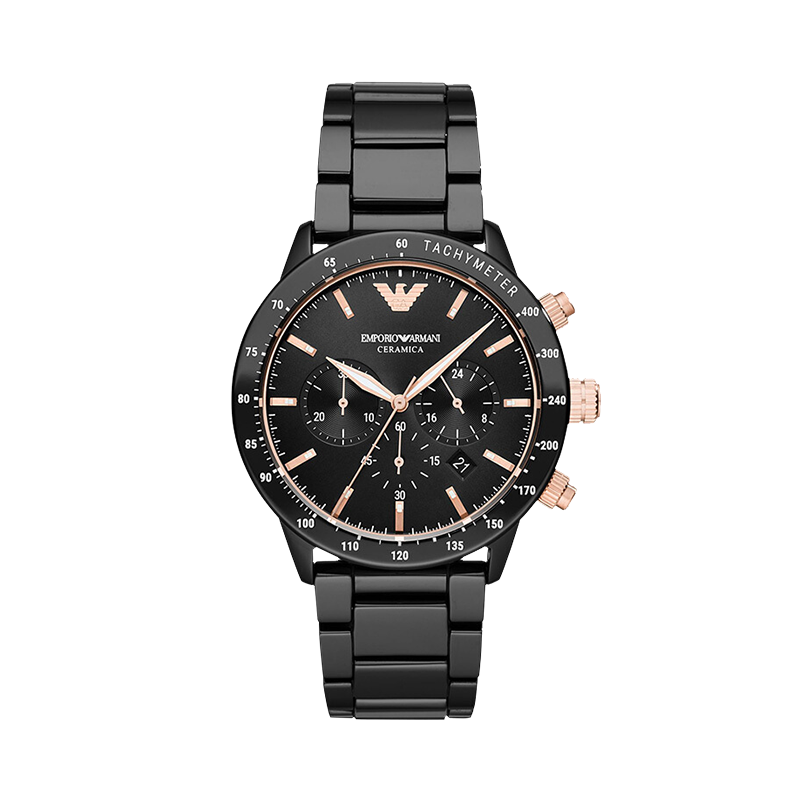 阿玛尼emporioarmani手表时尚陶瓷表带拼色三眼运动休闲石英表男士