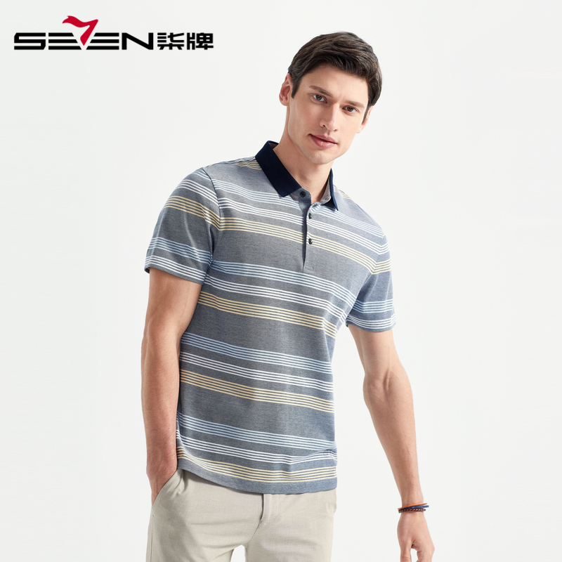 柒牌SEVEN男装夏季丝光棉POLO衫透气翻领短袖T恤