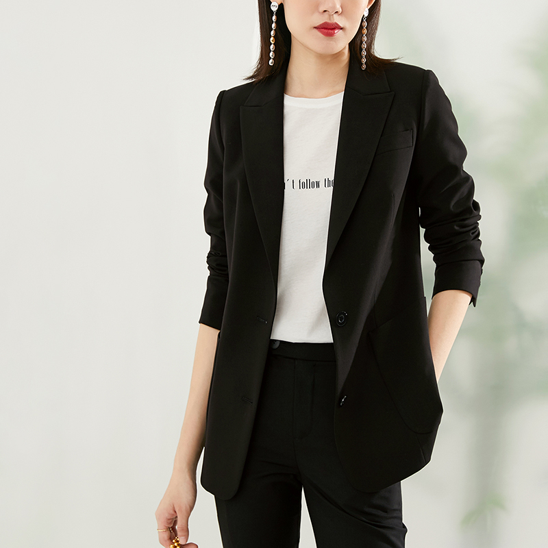 晚白2021春季新品简约纯色通勤百搭职业修身显瘦常规西装外套女