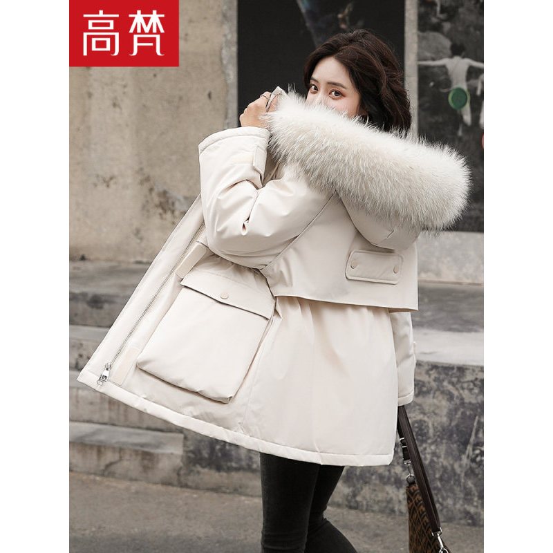 高梵派克羽绒服女中长款2019冬季新款时尚韩版大毛领加厚外套