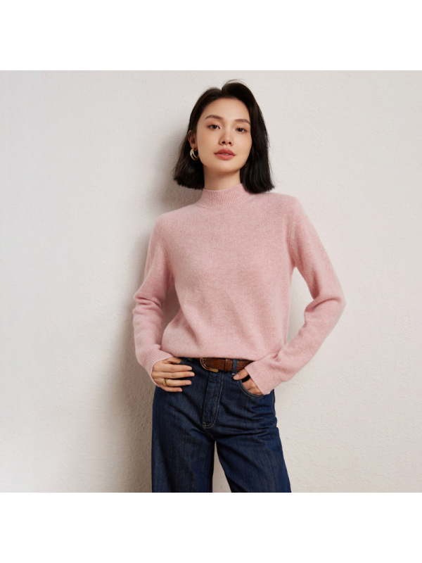 秋冬新款纯色山羊绒衫半高领简约女士针织衫毛衣通勤长袖打底衫