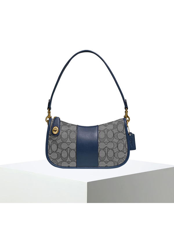 COACH蔻驰 SWINGER 腋下包 单肩包 织物椭圆扣 C0721 棕色拼色