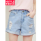 韩都衣舍2018韩版女装夏装新宽松直筒磨破显瘦牛仔短裤NG5191茵