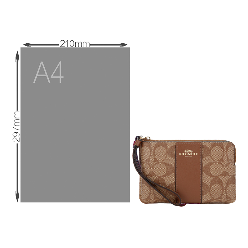 coach蔻驰奢侈品女士卡其棕色人造革配皮短款手拿包零钱包f58035ime74