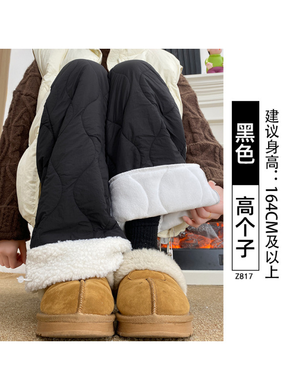 加厚棉裤女外穿冬加绒东北寒保暖直筒摇粒绒羊毛防风阔腿裤子