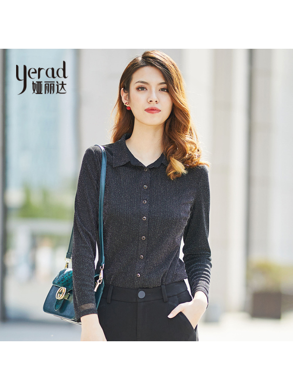娅丽达女装2019秋新款小衫女长袖高档洋气宽松套头雪纺衫u8201