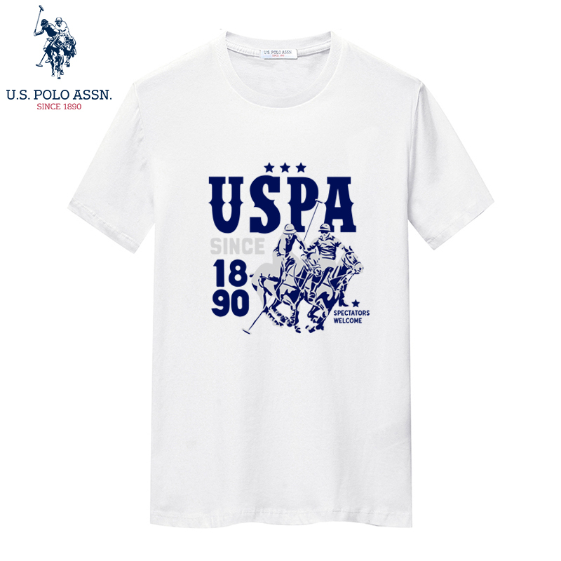 USPOLO ASSN（100%棉）夏季新款男士短袖T恤衫圆领印花图案潮牌运动休闲时尚简约宽松上衣