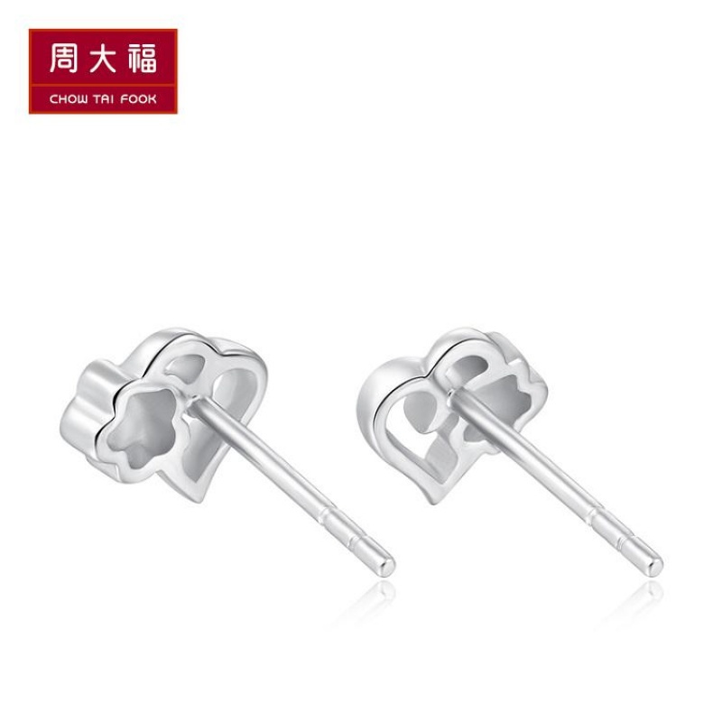 schl-精品周大福珠宝首饰心形车花925银耳钉