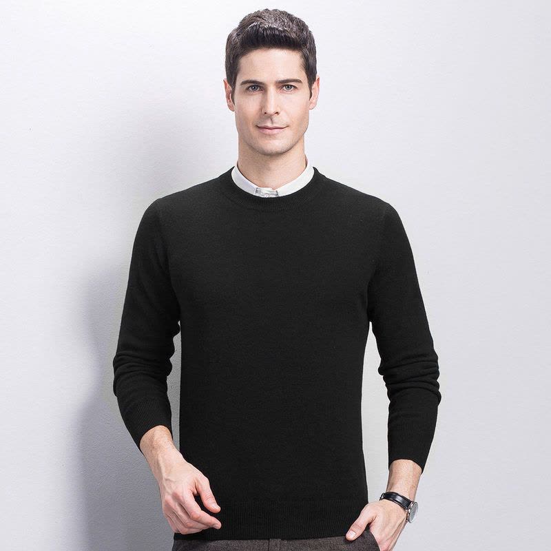 恒源祥羊绒衫男圆领秋冬新款纯山羊绒保暖针织衫套头毛衣爸爸装图片