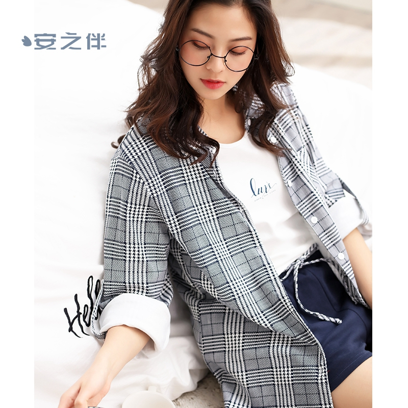 安之伴特卖棉质长袖睡衣女秋春夏衬衫睡裙休闲家居服可外穿中长款