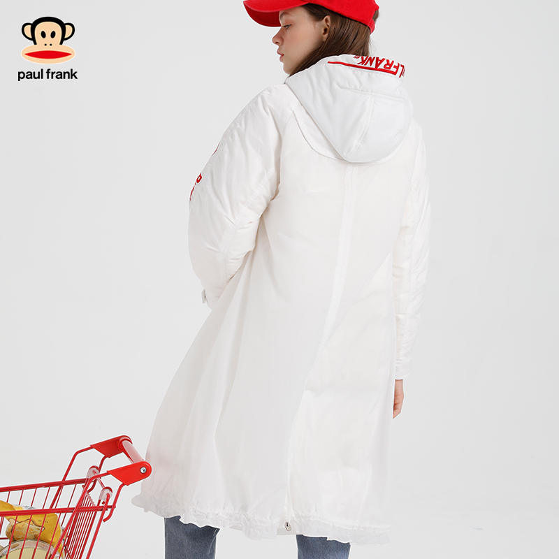 PaulFrank/大嘴猴冬季羽绒服女韩版连帽加厚中长款大衣X 白色 S
