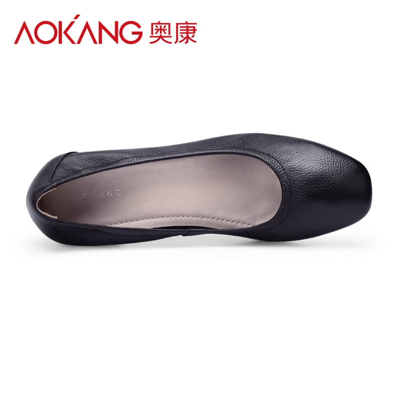 奥康(AOKANG)2018新款女士皮鞋女单鞋坡跟套脚防滑增高真皮女鞋子