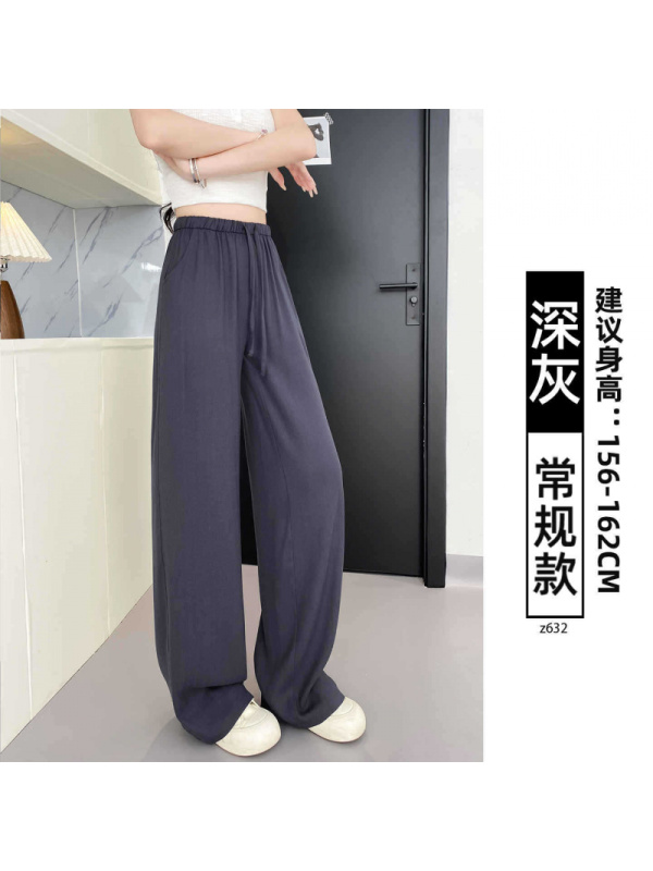 藏青棉麻阔腿裤女新款夏季薄款慵懒宽松垂感直筒休闲亚麻长裤
