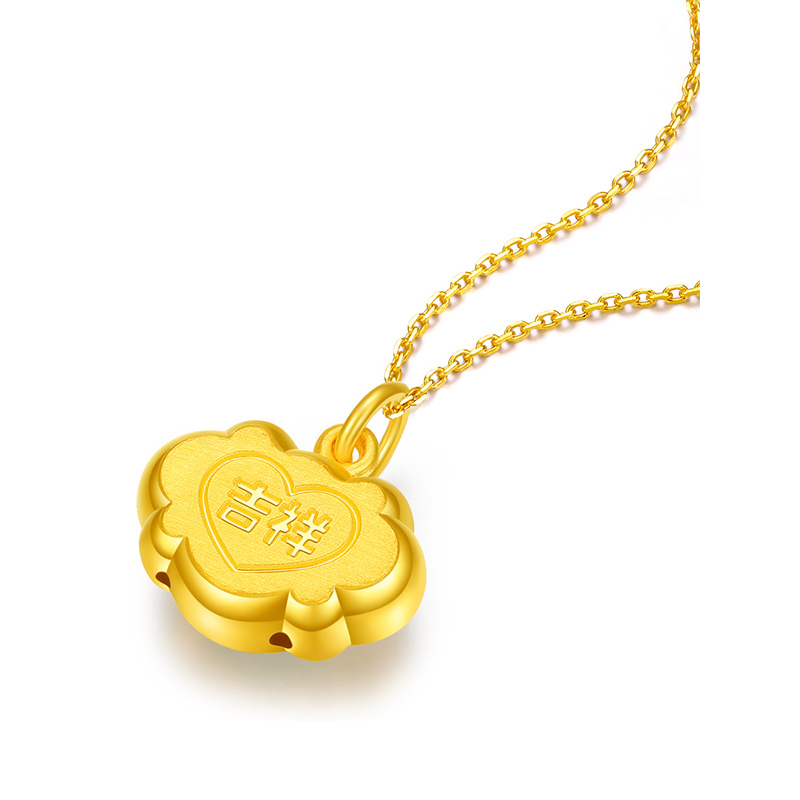 手拉手slaso珠宝福锁黄金吊坠女款足金999金锁吉祥如意吊坠