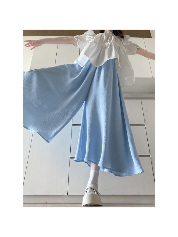 蓝色裙裤女夏季新款醋酸半身裙小个子休闲垂感冰丝阔裤裙夏天