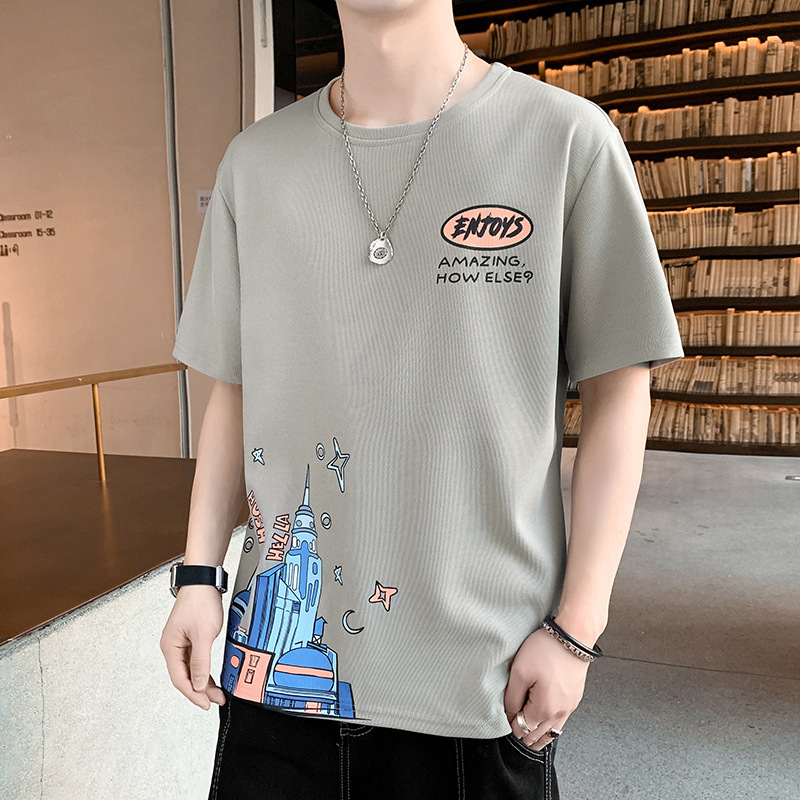 半袖短T夏季简约时尚百搭学生男休闲舒适新款新潮圆领短袖上衣男