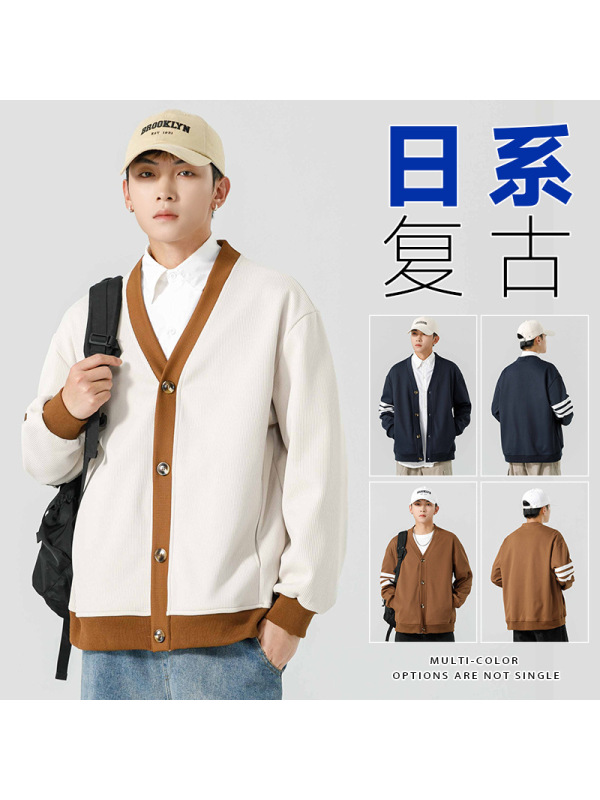 春秋季新款卫衣男装潮流日系复古男士长袖T恤宽松休闲针织衫外套