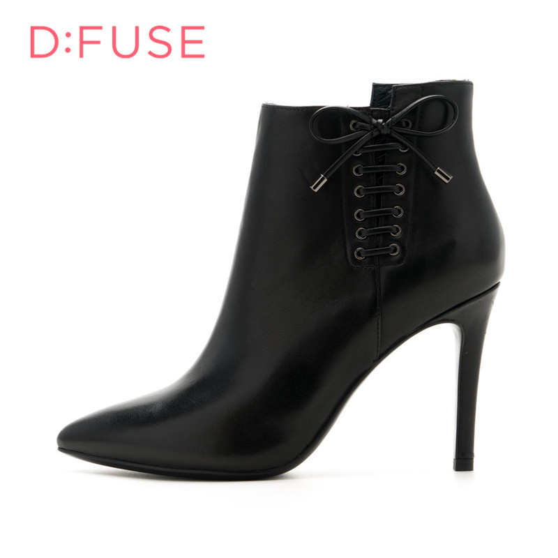迪芙斯D:FUSE羊皮尖头超高拉链交叉绑带深口女鞋DF64117373