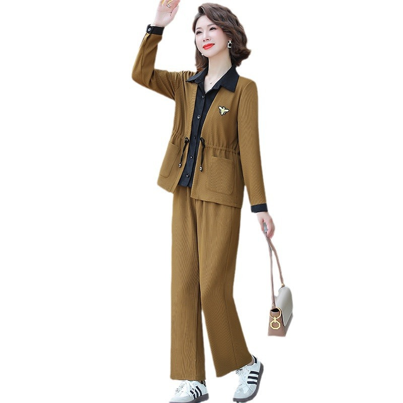 中年女装年秋季洋气妈妈装套装时尚衬衫领女士服装中老年秋装