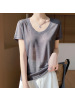 2025年春夏新款精纺U领针织衫短袖T恤女纯色薄款宽松打底衫上